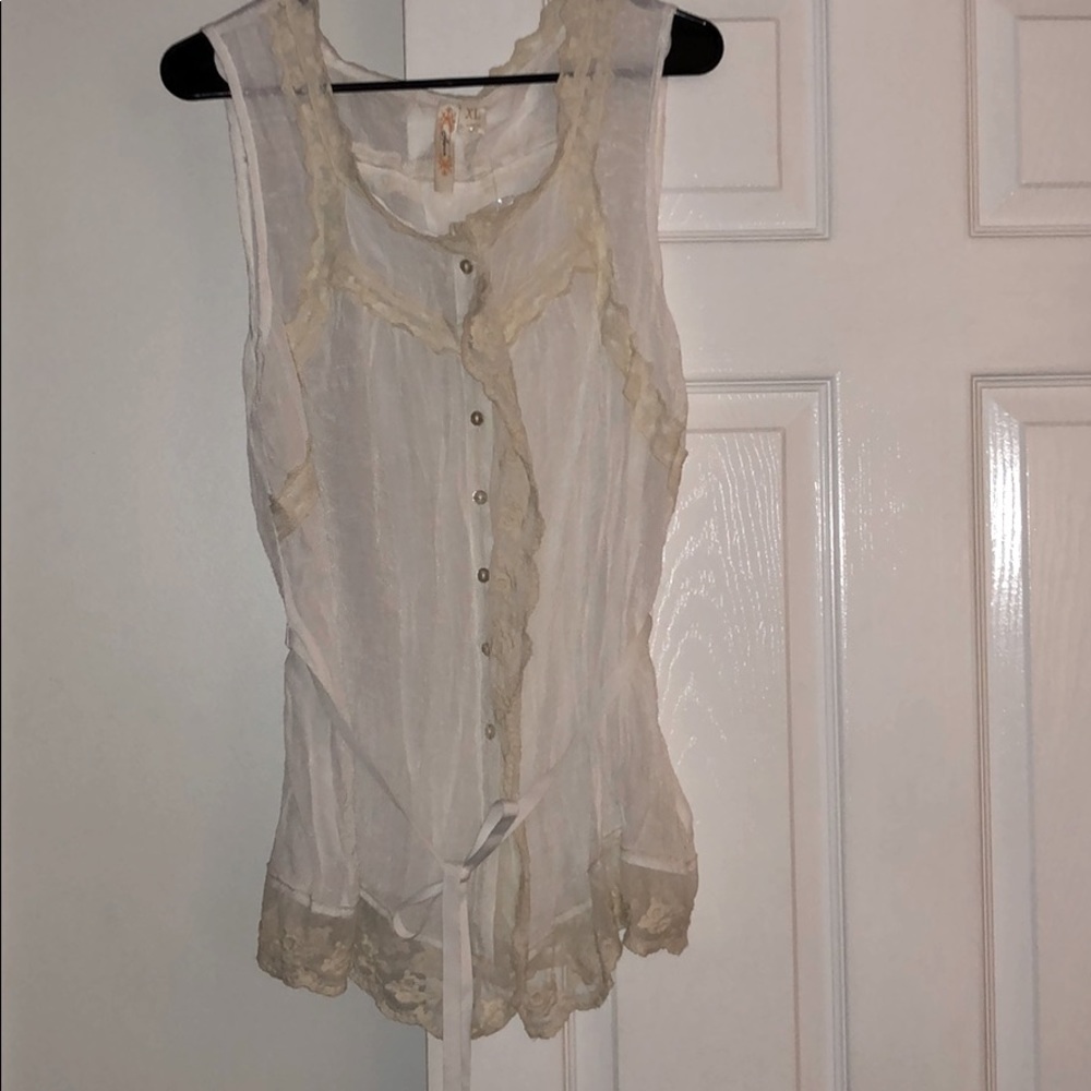 White blouse with lace trim